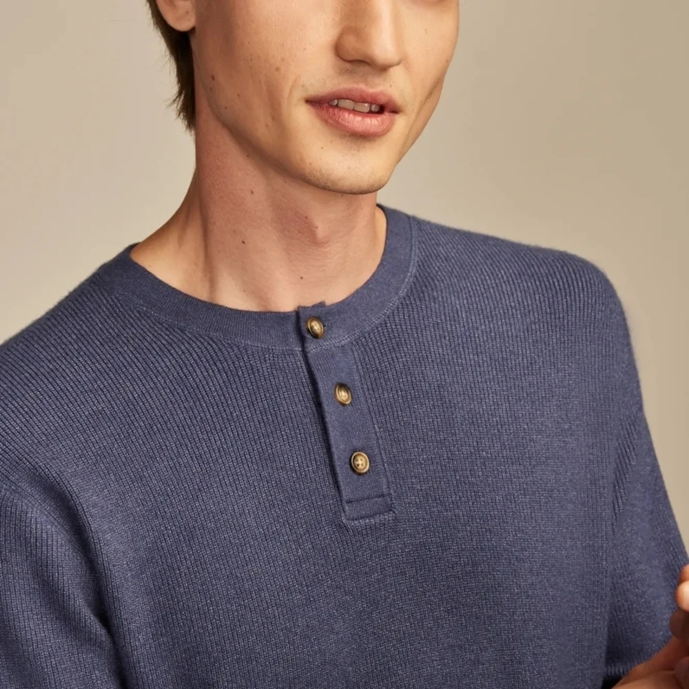 Lucky Brand Men's Indigo Henley Crewneck Sweater